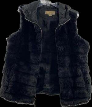 MICHAEL Michael Kors Women's Black Faux Fur Reversible Hooded Puffer Vest
